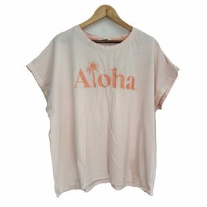 Women's Light Pink 'Aloha' Embroidered Short Sleeve Top Hawaii Vacation 3X